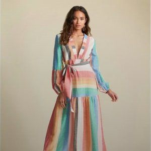 Billabong X Sincerely Jules Ltd Ed Rainbow Striped Belted Plunge Maxi Dress